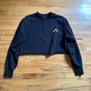 Black Cropped Sweatshirt with Gold Detail